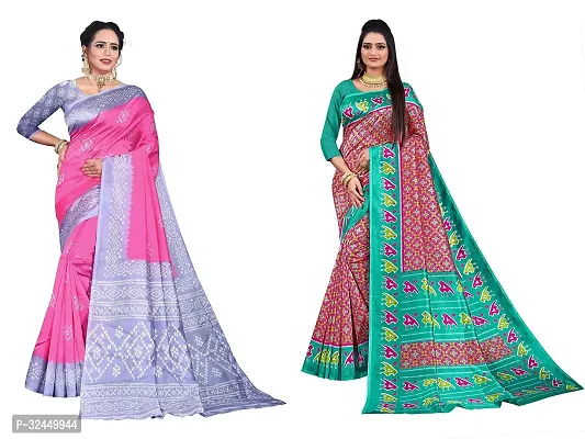 Stylish Multicoloured Polycotton Printed Sarees For Women Pack Of 2-thumb0