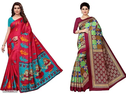 Stylish Multicoloured Polycotton Printed Sarees For Women Pack Of 2-thumb0