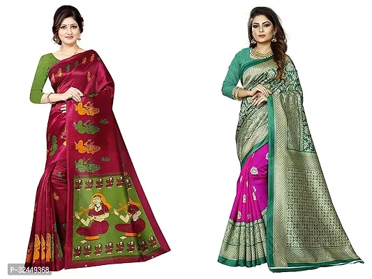 Stylish Multicoloured Polycotton Printed Sarees For Women Pack Of 2-thumb0