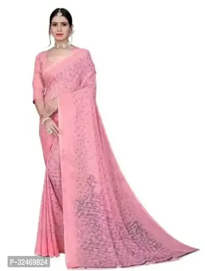 Elegant Pink Polycotton Self Pattern Saree Without Blouse Piece For Women-thumb0