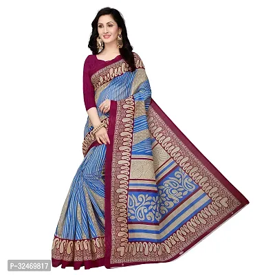 Elegant Blue Polycotton Printed Saree Without Blouse Piece For Women-thumb0