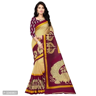 Elegant Beige Polycotton Printed Saree Without Blouse Piece For Women-thumb0