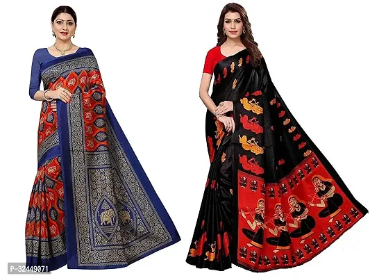 Stylish Multicoloured Polycotton Printed Sarees For Women Pack Of 2-thumb0