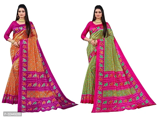 Stylish Multicoloured Polycotton Printed Sarees For Women Pack Of 2-thumb0