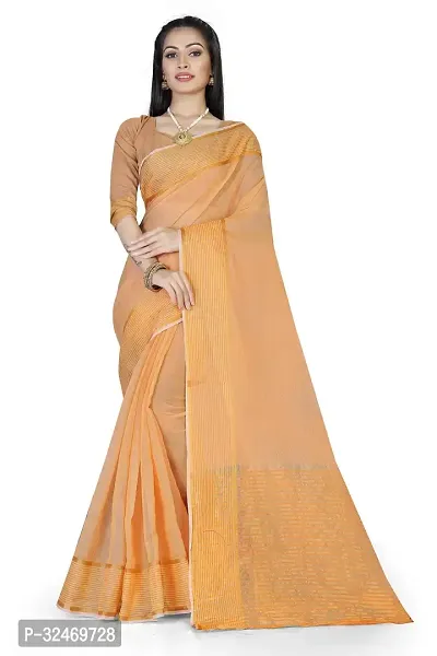 Elegant Orange Polycotton Zari Saree Without Blouse Piece For Women-thumb0