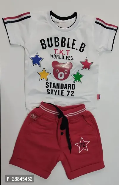 Stylish White Cotton Printed Tops with Shorts For Boys-thumb0