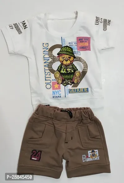 Stylish White Cotton Printed Tops with Shorts For Boys