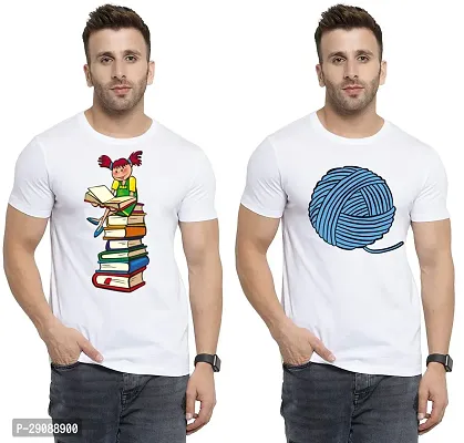 Stylish White Cotton Printed Round Neck Tees For Men Pack Of 2-thumb0