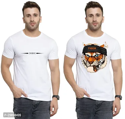 Stylish White Cotton Printed Round Neck Tees For Men Pack Of 2-thumb0