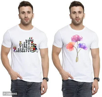 Stylish White Cotton Printed Round Neck Tees For Men Pack Of 2-thumb0