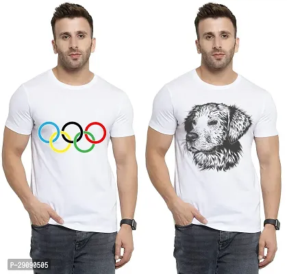 Stylish White Cotton Printed Round Neck Tees For Men Pack Of 2-thumb0