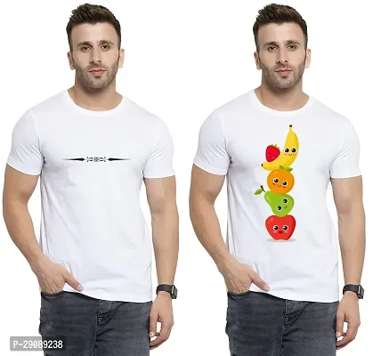 Stylish White Cotton Printed Round Neck Tees For Men Pack Of 2-thumb0