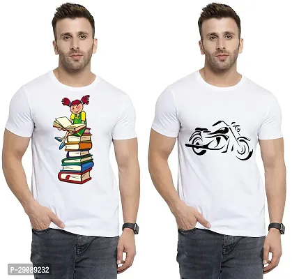 Stylish White Cotton Printed Round Neck Tees For Men Pack Of 2-thumb0