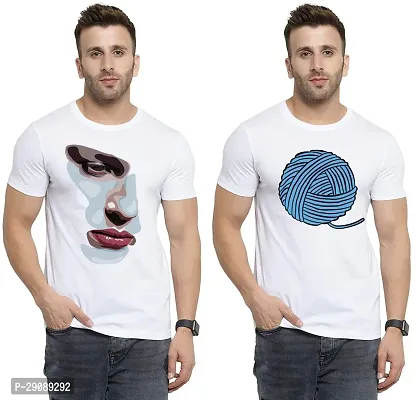 Stylish White Cotton Printed Round Neck Tees For Men Pack Of 2-thumb0