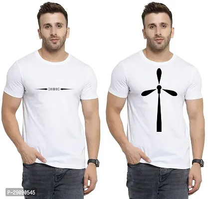 Stylish White Cotton Printed Round Neck Tees For Men Pack Of 2-thumb0