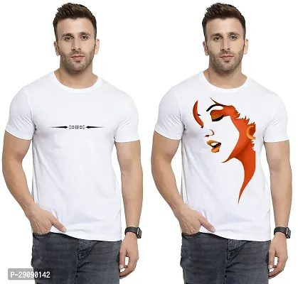 Stylish White Cotton Printed Round Neck Tees For Men Pack Of 2-thumb0