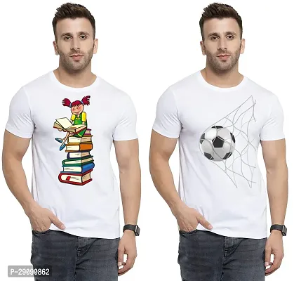 Stylish White Cotton Printed Round Neck Tees For Men Pack Of 2-thumb0