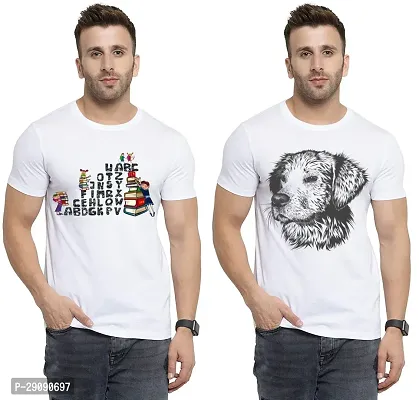 Stylish White Cotton Printed Round Neck Tees For Men Pack Of 2-thumb0