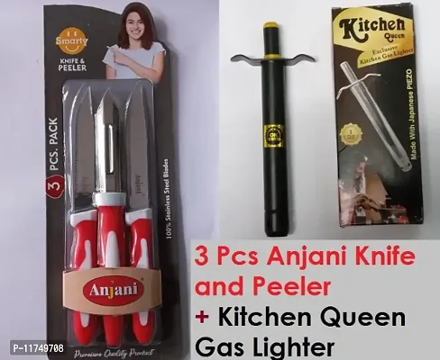 3 Pc Knife Peeler Combo and Kitchen Queen Gas Lighter