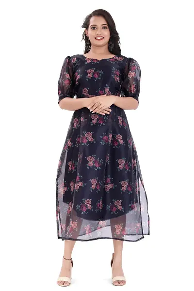 Digital Floral Print Organza Western Dress