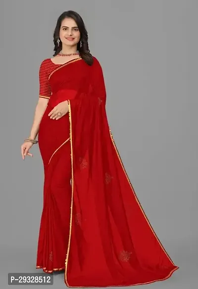 Stylish Red Lycra Saree With Blouse Piece For Women