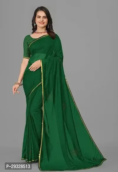 Stylish Green Lycra Saree With Blouse Piece For Women