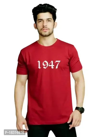 Freedom Year 1947style Pure Cotton t Shirt Round Neck biowash Half Sleeve for Boys and Girls-thumb0