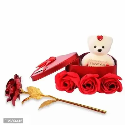 Artificial Heart Shape Gift Box And Teddy And Red Rose Valentine Gift Birthday Anniversary Love Gift Teddy Heart Rose Box (Red)