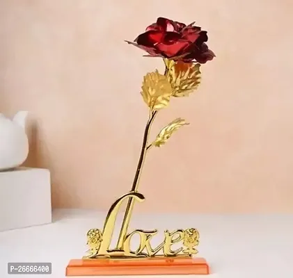 Artificial Gold Plated 24K Gold Rose With Love Stand Valentine Day Gift For Girlfriend, Boyfriend, Husband And Wife (Pack Of 1)