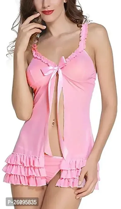 Classic Polyester Blend Self Design Babydoll For Women-thumb0