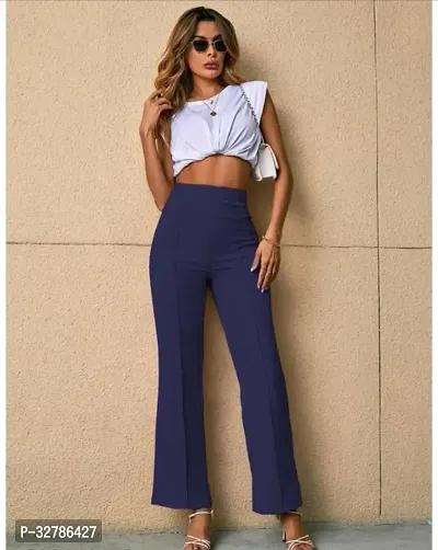 Womens Regular Fit  Cotton Blend Bell Bottom High Waist Fashion Solid Loose Wide Leg Trousers Palazzo Pants-thumb0