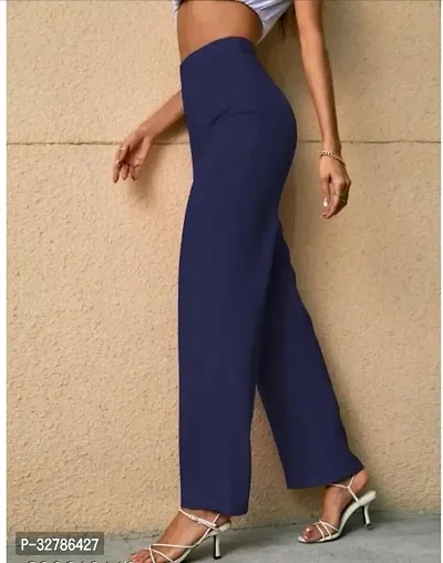 Womens Regular Fit  Cotton Blend Bell Bottom High Waist Fashion Solid Loose Wide Leg Trousers Palazzo Pants-thumb2