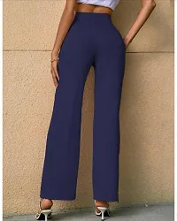 Womens Regular Fit  Cotton Blend Bell Bottom High Waist Fashion Solid Loose Wide Leg Trousers Palazzo Pants-thumb2