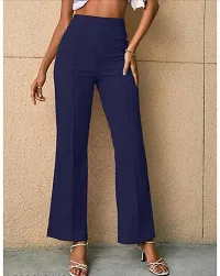 Womens Regular Fit  Cotton Blend Bell Bottom High Waist Fashion Solid Loose Wide Leg Trousers Palazzo Pants-thumb3