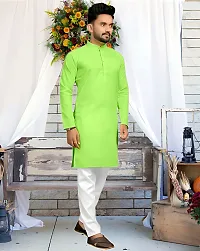 devarsh Men Solid Straight Kurta Light Green-thumb2