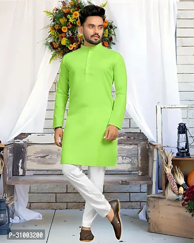 devarsh Men Solid Straight Kurta Light Green-thumb0