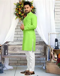 devarsh Men Solid Straight Kurta Light Green-thumb3