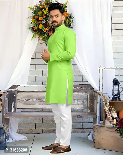 devarsh Men Solid Straight Kurta Light Green-thumb4