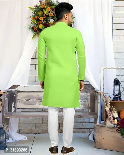 devarsh Men Solid Straight Kurta Light Green-thumb2