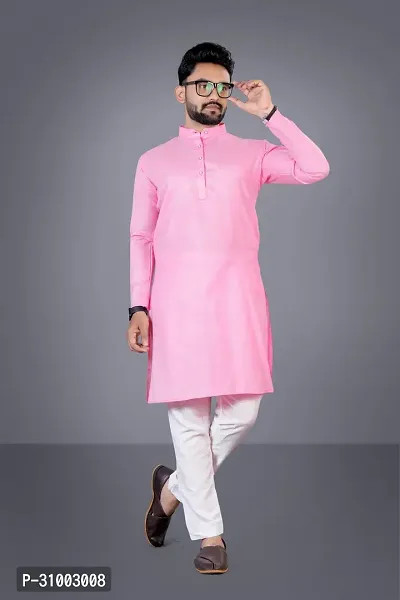 TARA GLOBAL Men Solid Straight Kurta Pink-thumb0