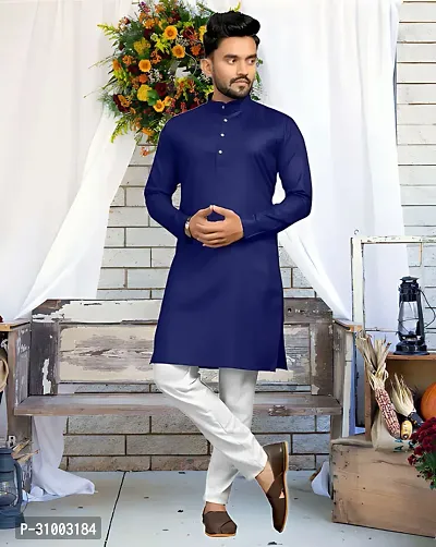 devarsh Men Solid Straight Kurta Dark Blue