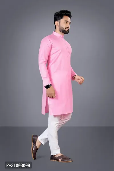 TARA GLOBAL Men Solid Straight Kurta Pink-thumb2