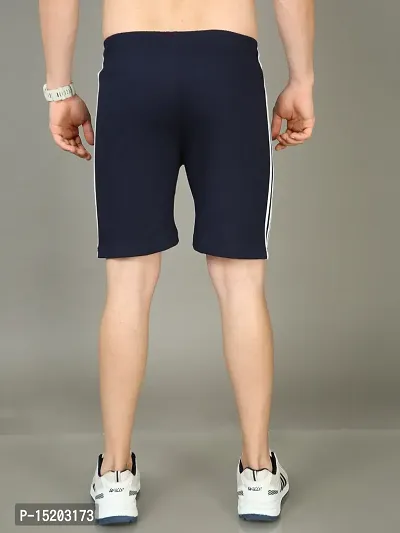 Stylish Navy Blue Cotton Solid Regular Shorts For Men-thumb3