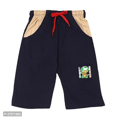Stylish Navy Blue Cotton Printed Shorts For Boys