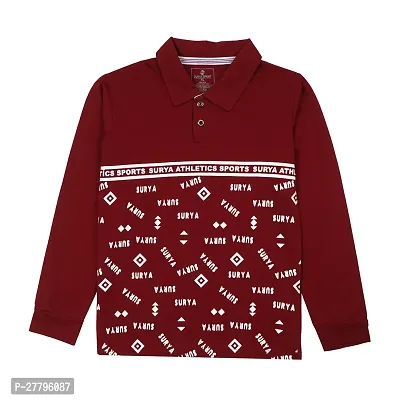 Stylish Maroon Cotton Printed Tshirt For Boys