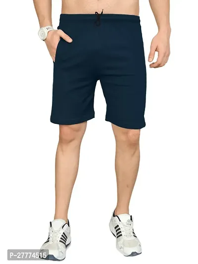 Stylish Blue Cotton Solid Regular Shorts For Men-thumb0