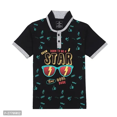 Stylish Black Cotton Printed Tshirt For Boys