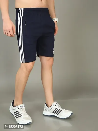 Stylish Navy Blue Cotton Solid Regular Shorts For Men-thumb5