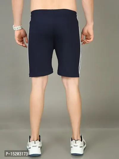 Stylish Navy Blue Cotton Solid Regular Shorts For Men-thumb4