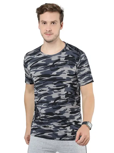 Mens Polyester Round Neck Half Sleeve Dry Fit Sports Gym Miltary Tshirt